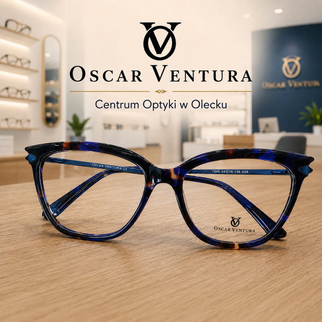Granatowo-bursztynowe oprawki Oscar Ventura 7546 A06 w Centrum Optyki w Olecku jakie okulary są modne w 2026 roku.